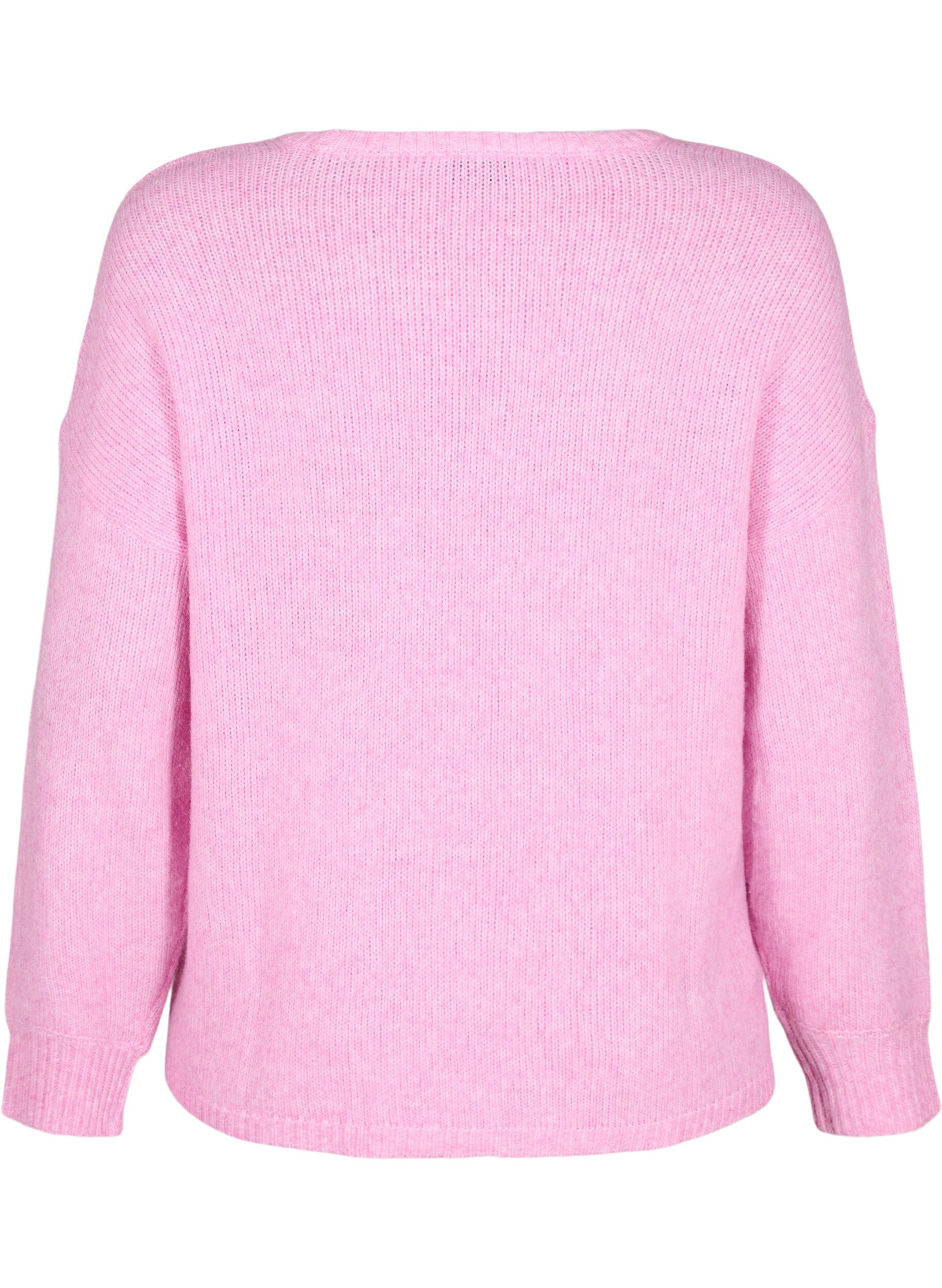 Zizzi Dzianinowy sweter z dodatkiem welny, z dlugim rekawem i okraglym dekoltem, Begonia Pink Mel., Packshot image number 1