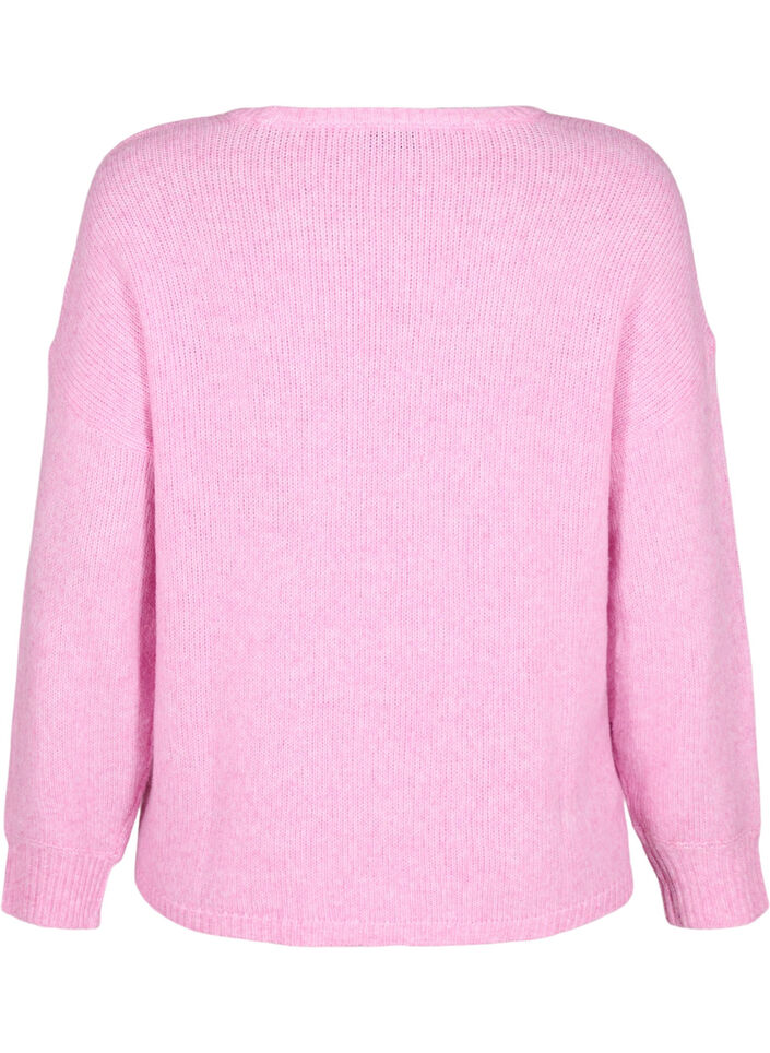 Dzianinowy sweter z dodatkiem welny, z dlugim rekawem i okraglym dekoltem, Begonia Pink Mel., Packshot image number 1