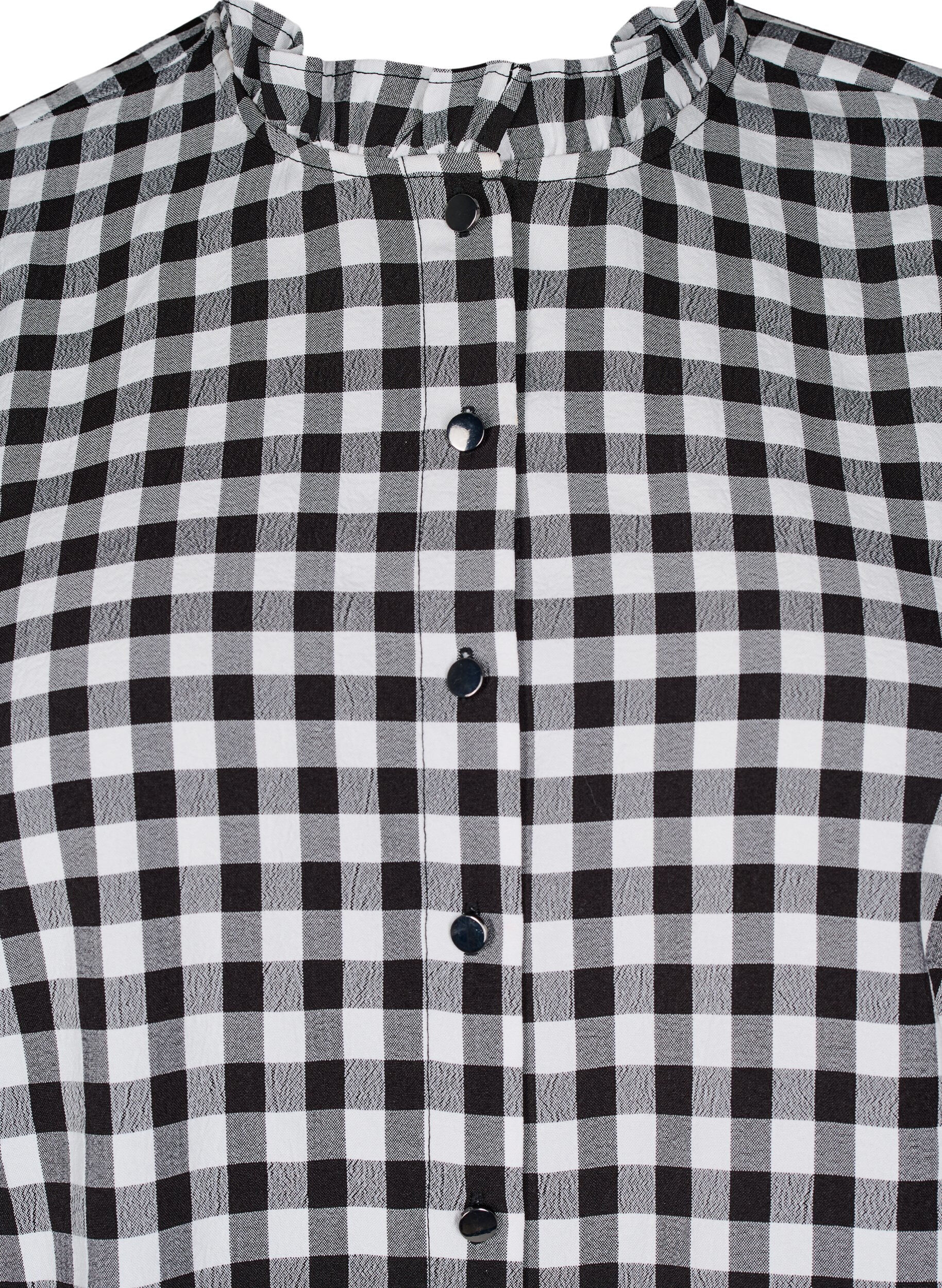Zizzi Bluzka koszulowa w krate z falbankami, Black/W. Gingham, Packshot image number 2