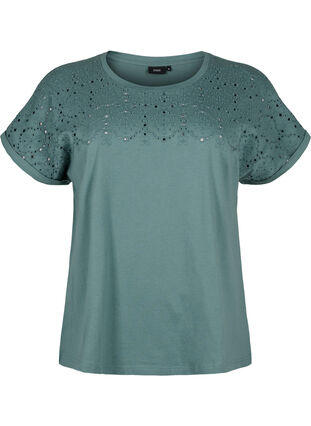 T-shirt z organicznej bawelny z haftem angielskim, Sea Pine, Packshot image number 0