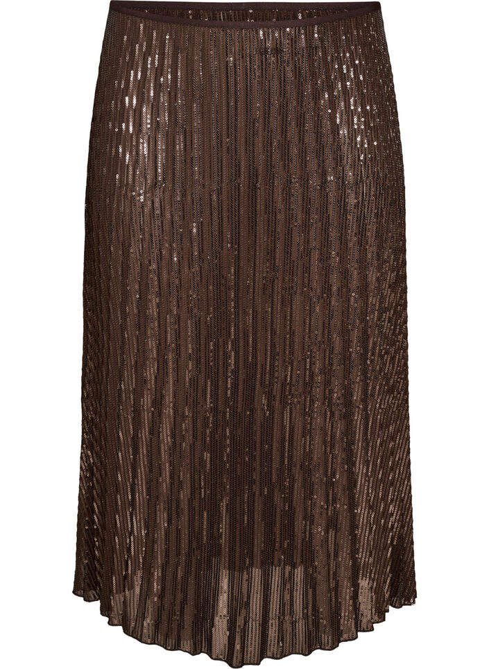 Trapezowa cekinowa sp&oacute;dnica midi, Brązowy, Packshot image number 0