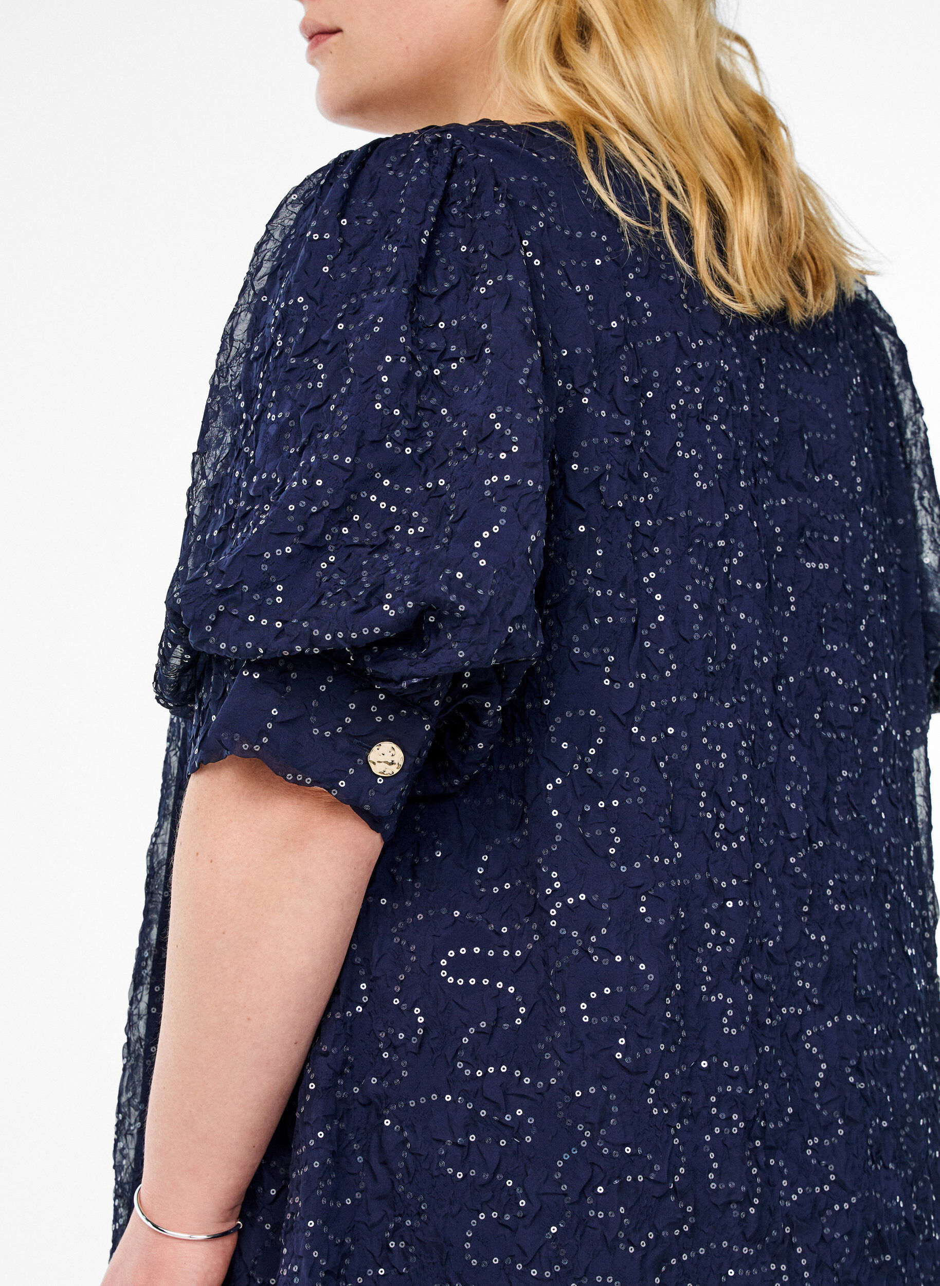 Zizzi Kr&oacute;tka sukienka imprezowa z cekinami, Niebieskie, Model image number 3