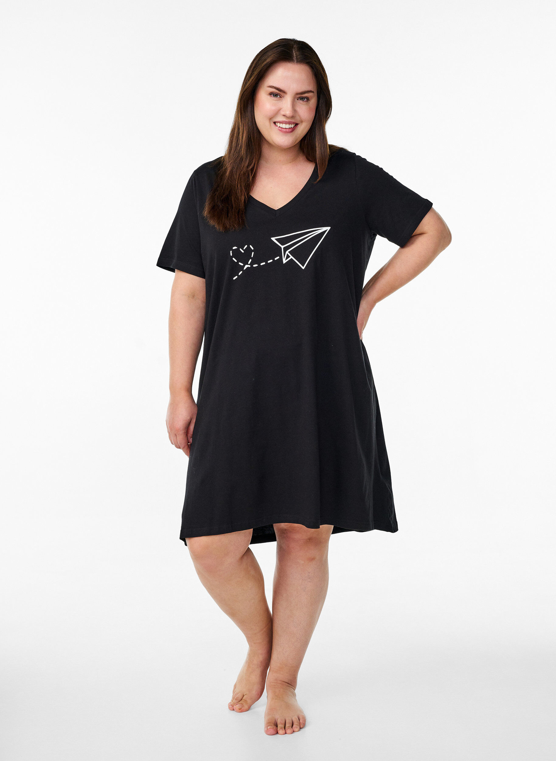 Zizzi Koszula nocna z bawelny organicznej z dekoltem w szpic, , Model image number 1