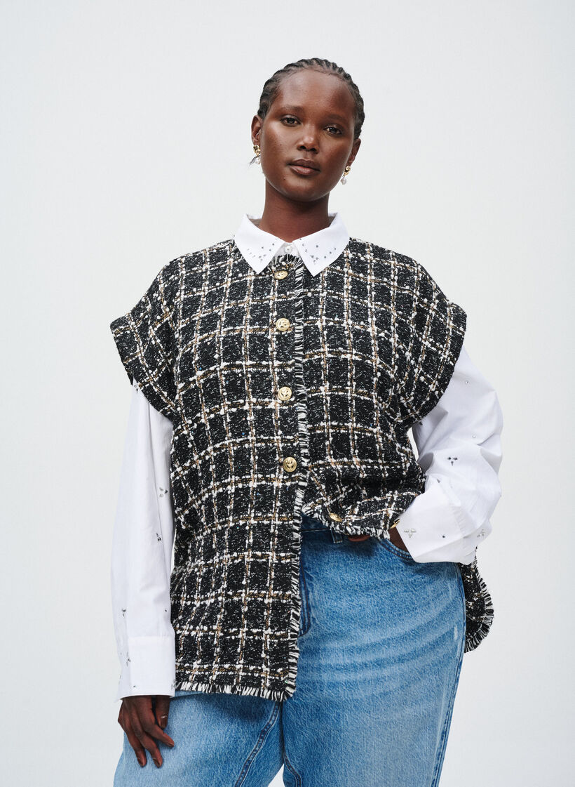 Kamizelka w kratke z ozdobnymi guzikami, Czarne, Image image number 0