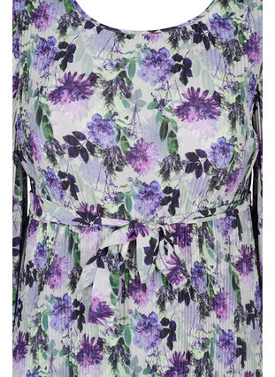 Wzorzysta plisowana sukienka z wiazaniem, Purple Flower Mix, Packshot image number 2
