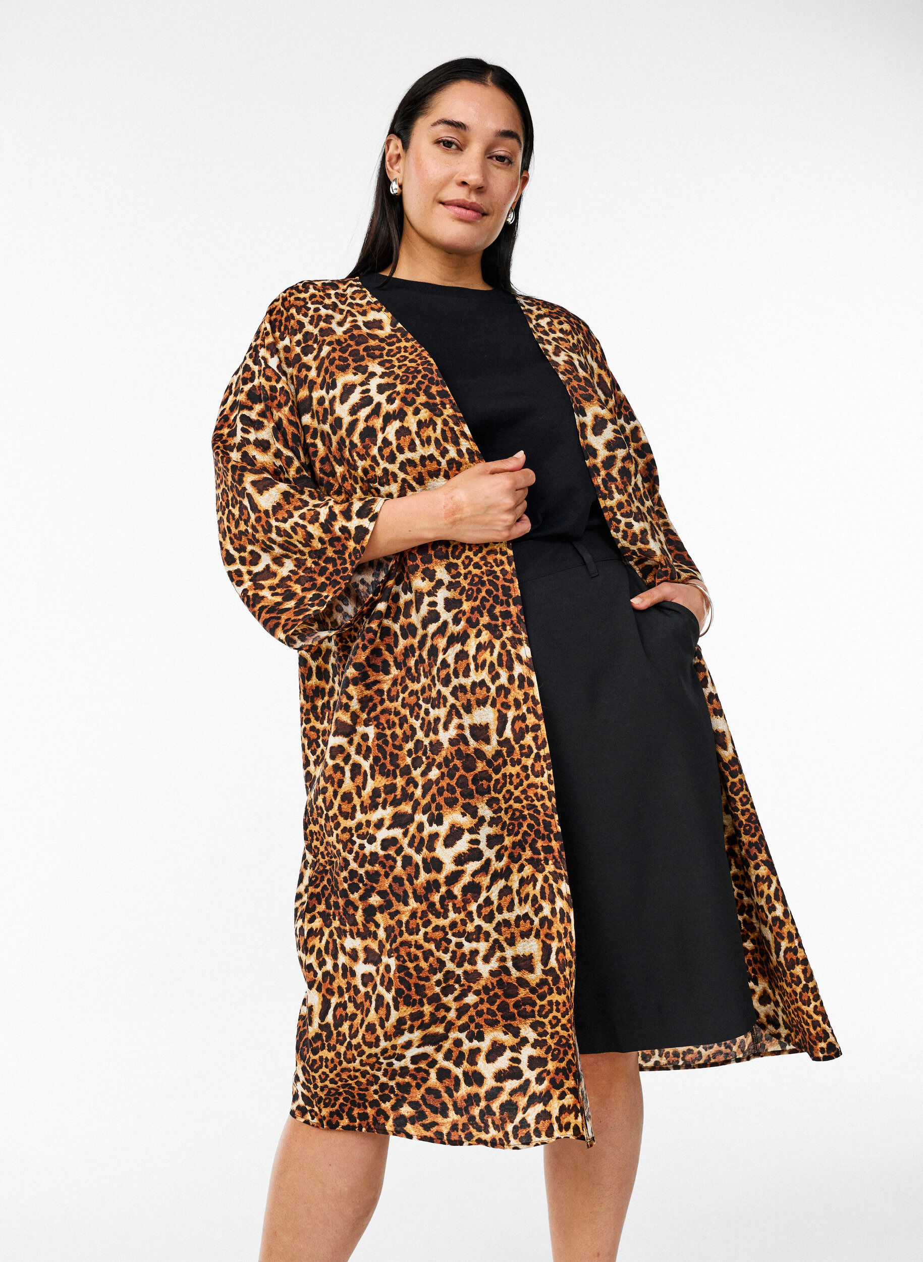 Zizzi Kimono z wiskozy z rekawami 3/4, Brązowy, Image image number 0