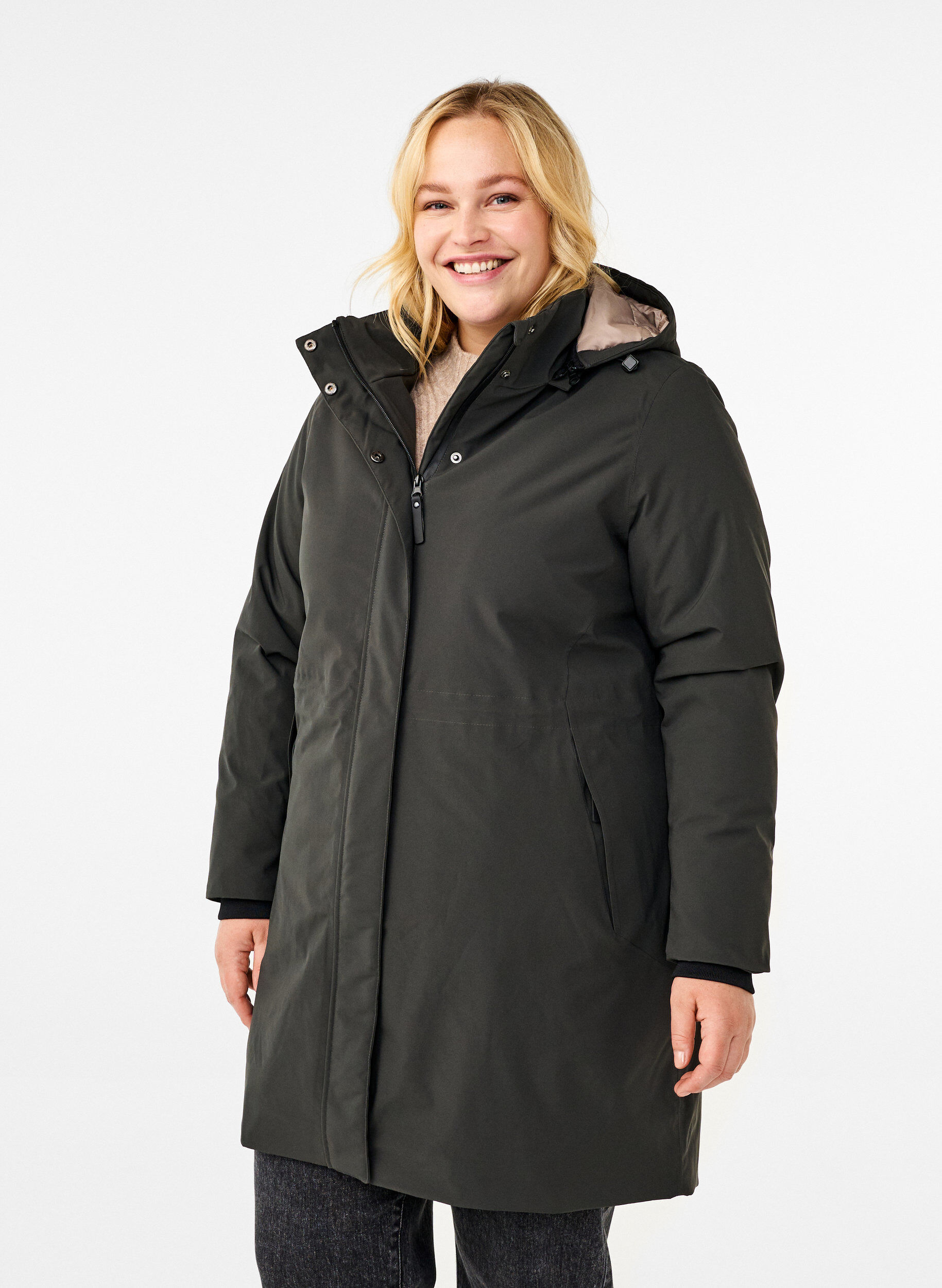 Zizzi Funkcjonalny zimowy plaszcz typu parka z kapturem, Raven, Model image number 0