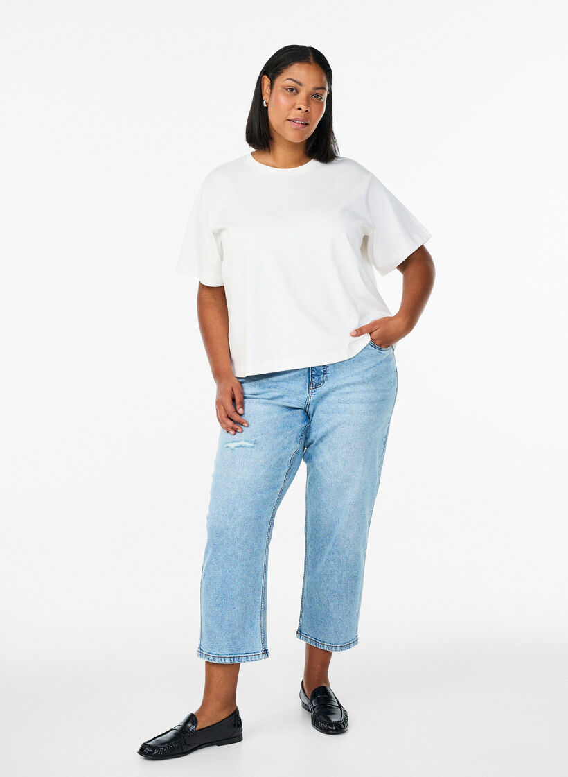 Przyciete jeansy Vera z przetarciami, Niebieskie, Model image number 0