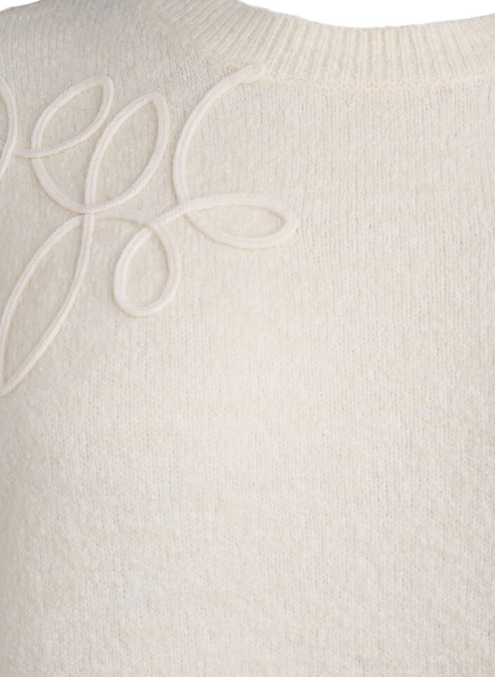 Dzianinowa bluzka z naszytymi sznurkami, Beżowy, Packshot image number 2