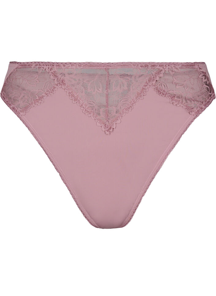 Stringi z mikrofibry z koronka, Różowy, Packshot image number 0