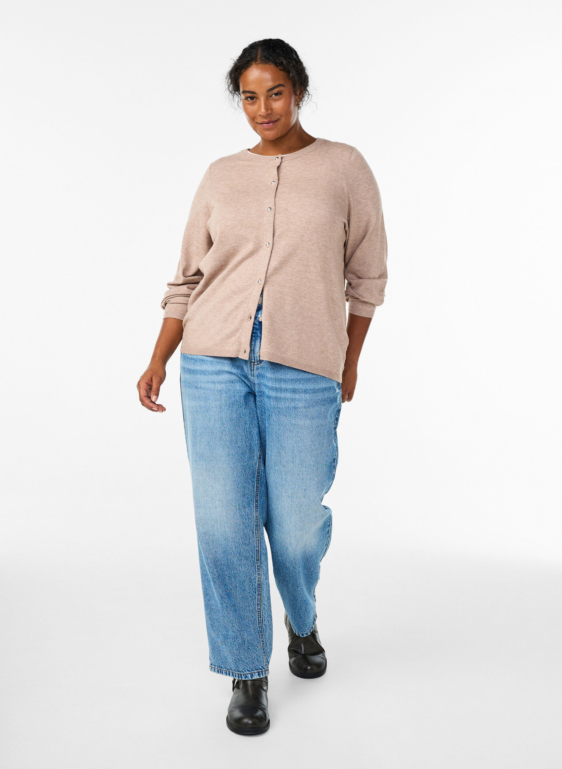 Zizzi Kardigan z okraglymi guzikami, Beżowy, Model image number 1