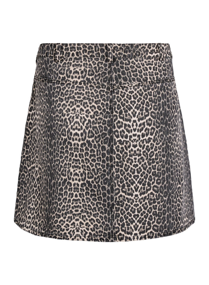 Kr&oacute;tka dzinsowa sp&oacute;dnica w panterke o linii A, Brązowy, Packshot image number 1