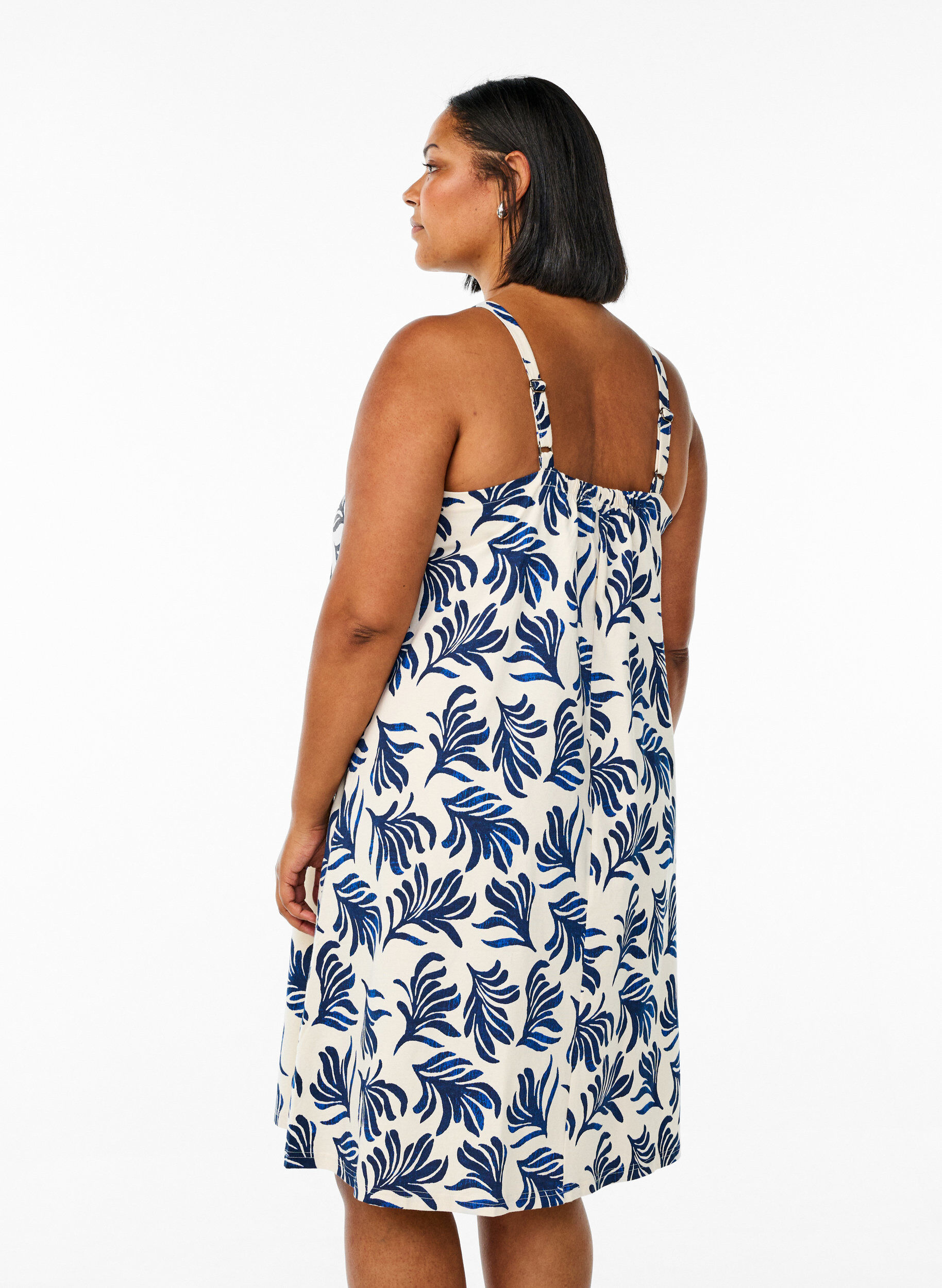 ZizziSukienka midi na ramiaczkach z organicznej bawelny, Biały, Model image number 2