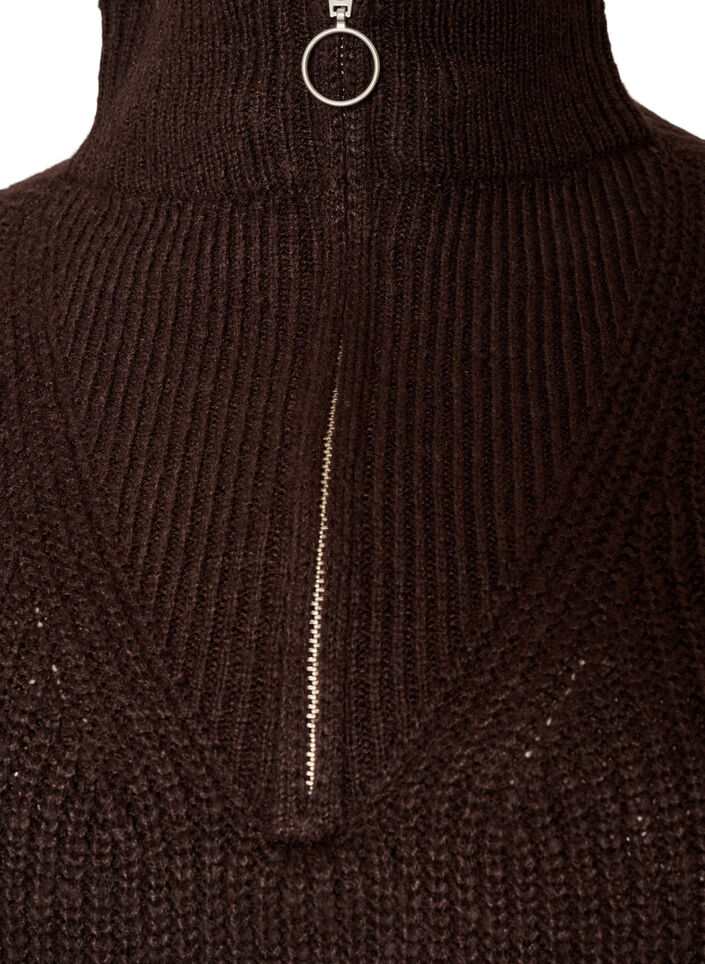 Sweter z wysokim kolnierzem i zamkiem blyskawicznym, Brązowy, Packshot image number 2