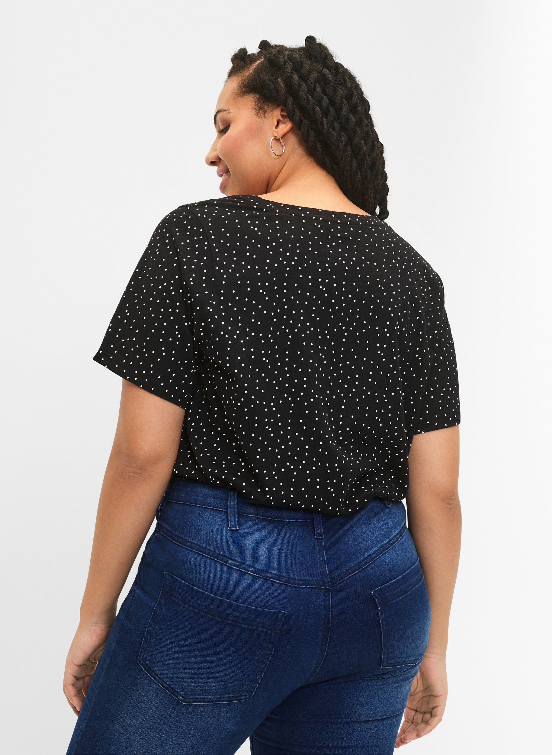 Zizzi  Koszulka w kropki z bawelny organicznej, Czarne, Model image number 2
