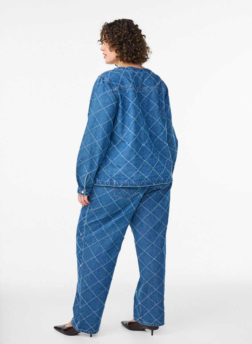 Jeansy Kiana z wysoka talia i efektem przetarc, Niebieskie, Model image number 1