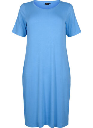 Prazkowana sukienka midi z wiskozy z krótkim rekawem, Marina, Packshot image number 0