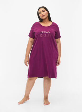 Koszula nocna z krótkim rekawem, wykonana z bawelny organicznej, Dark Purple Relax, Model image number 2