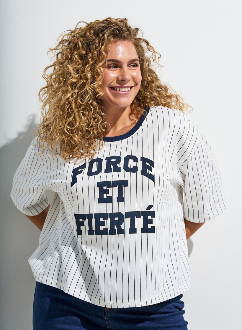 Koszulka Boxy z paskami i nadrukiem, Biały, Image image number 0