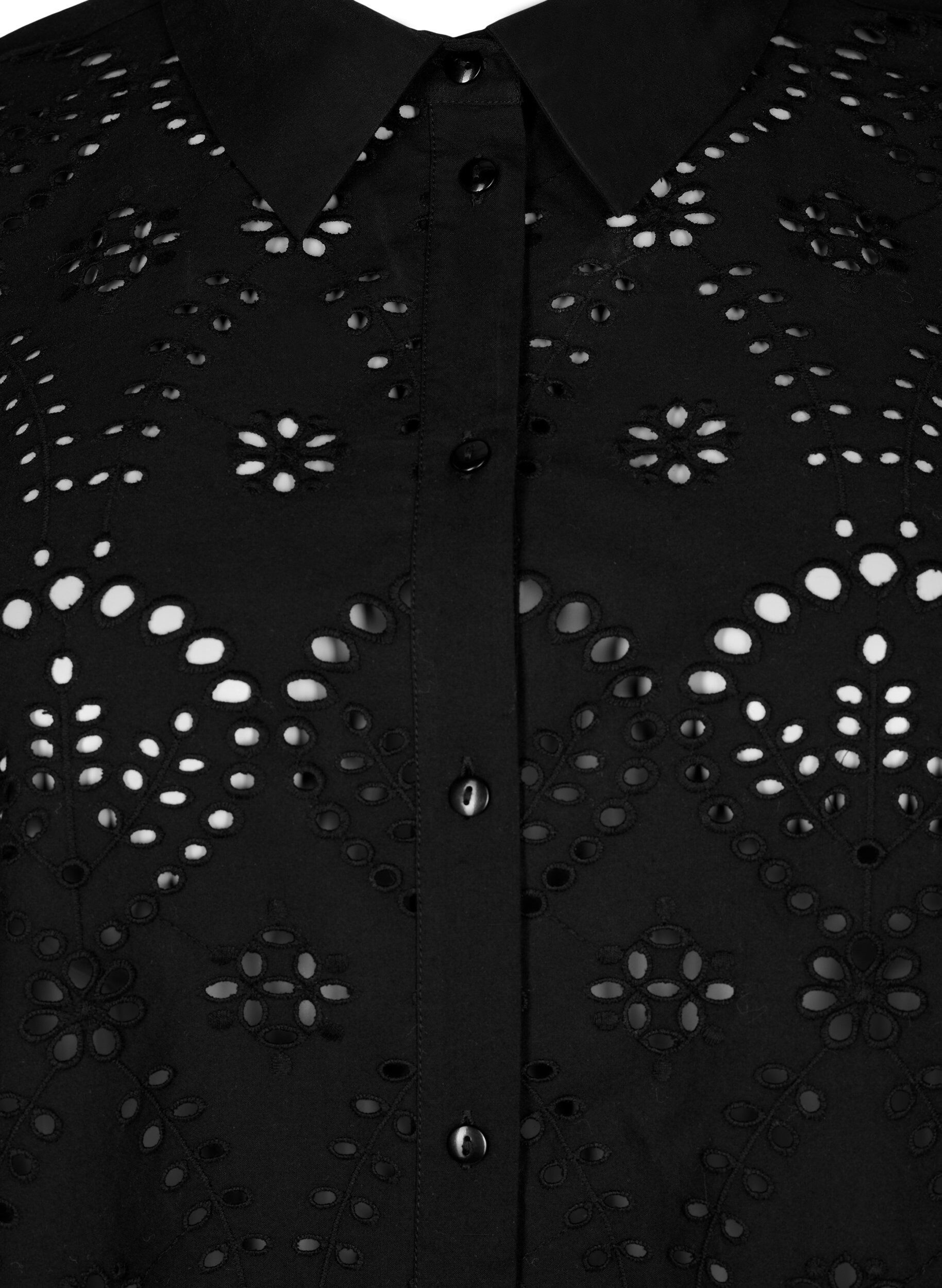 Zizzi Bawelniana koszula z haftem angielskim, Black, Packshot image number 2