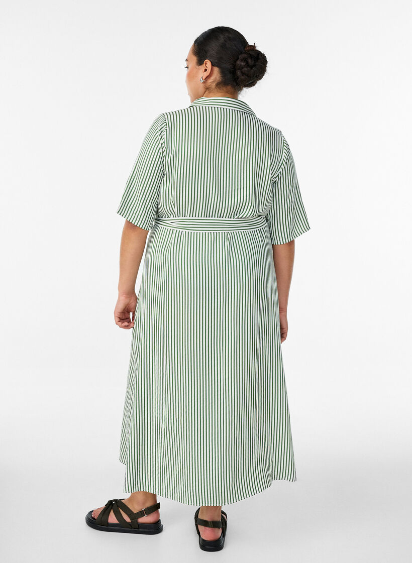 Sukienka koszulowa do kostek z wiazaniem i paskami, Zielony, Model image number 1
