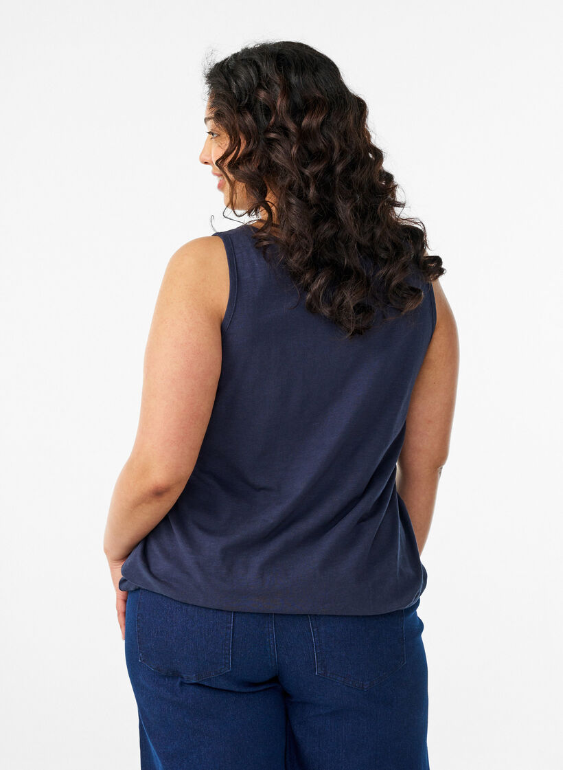 Top na ramiaczkach z bawelny organicznej ze spiczastym dekoltem i guzikami, Niebieskie, Model image number 2