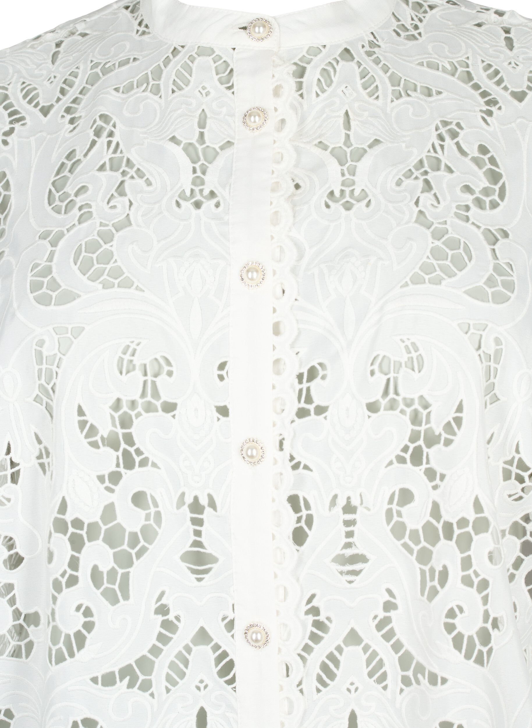 Zizzi Koronkowa bluzka koszulowa z dlugimi rekawami, White, Packshot image number 2