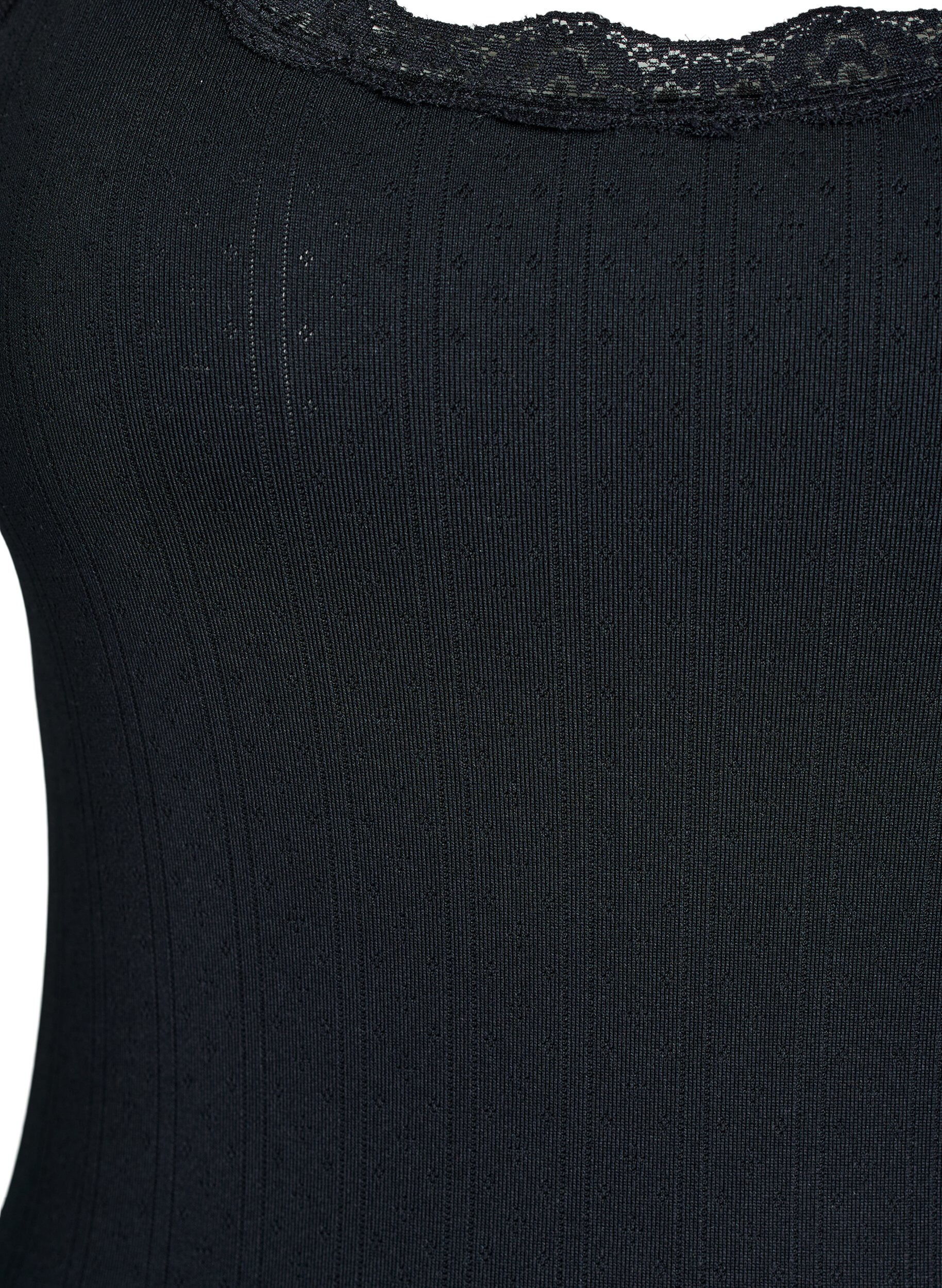 Zizzi Koszulka bez rekaw&oacute;w z koronkowym wykonczeniem i haftem oczka, Czarne, Packshot image number 2