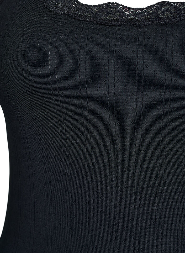 Koszulka bez rekaw&oacute;w z koronkowym wykonczeniem i haftem oczka, Czarne, Packshot image number 2