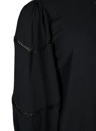 Bluzka koszulowa z szydelkowymi detalami, Black, Packshot image number 3
