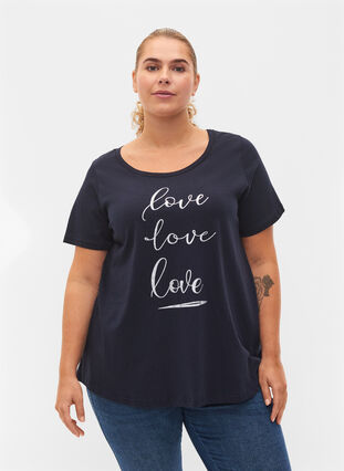 Bawelniana koszulka z krótkimi rekawami i nadrukiem, Night Sky Love Love, Model image number 0