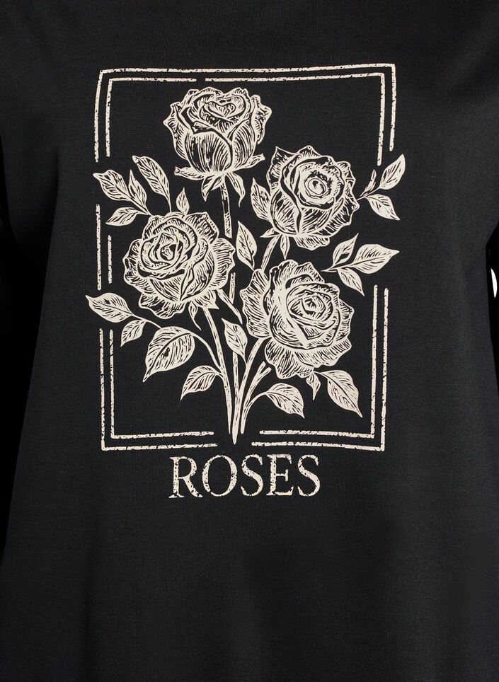 Bluza z nadrukiem w r&oacute;ze i krysztalkami, Czarne, Packshot image number 2