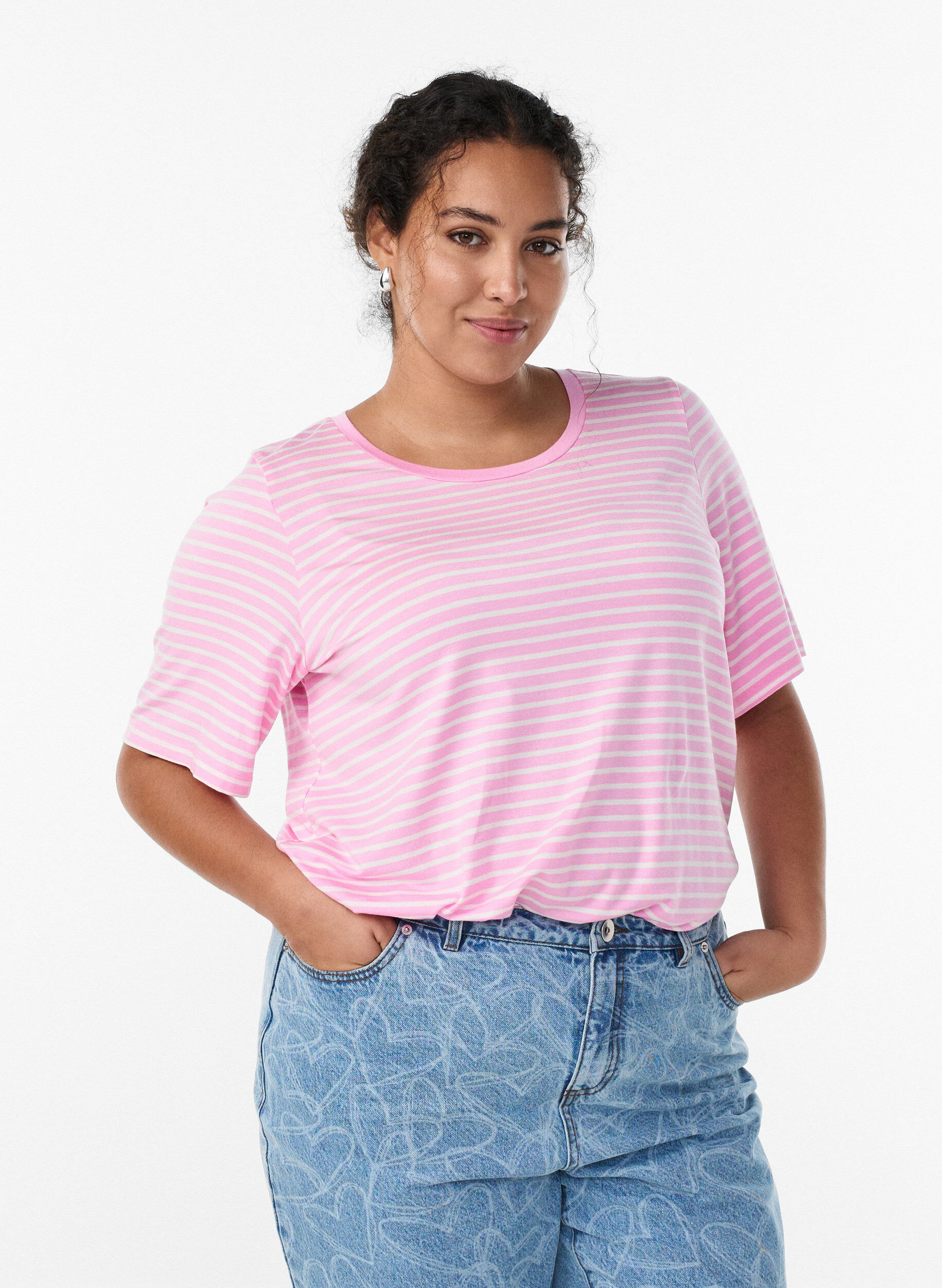 Koszulka z TENCEL&trade; Lyocell i paskami, R&oacute;żowy, Model