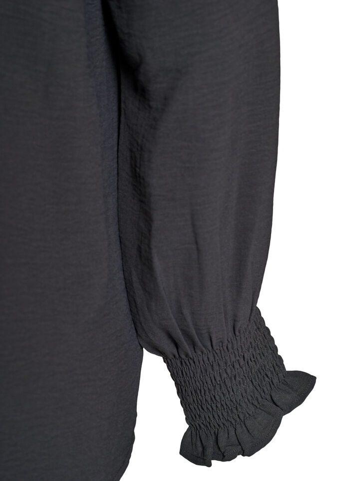 Bluzka z bufiastymi mankietami i dekoltem w ksztalcie litery V, Ciemnoszary, Packshot image number 3