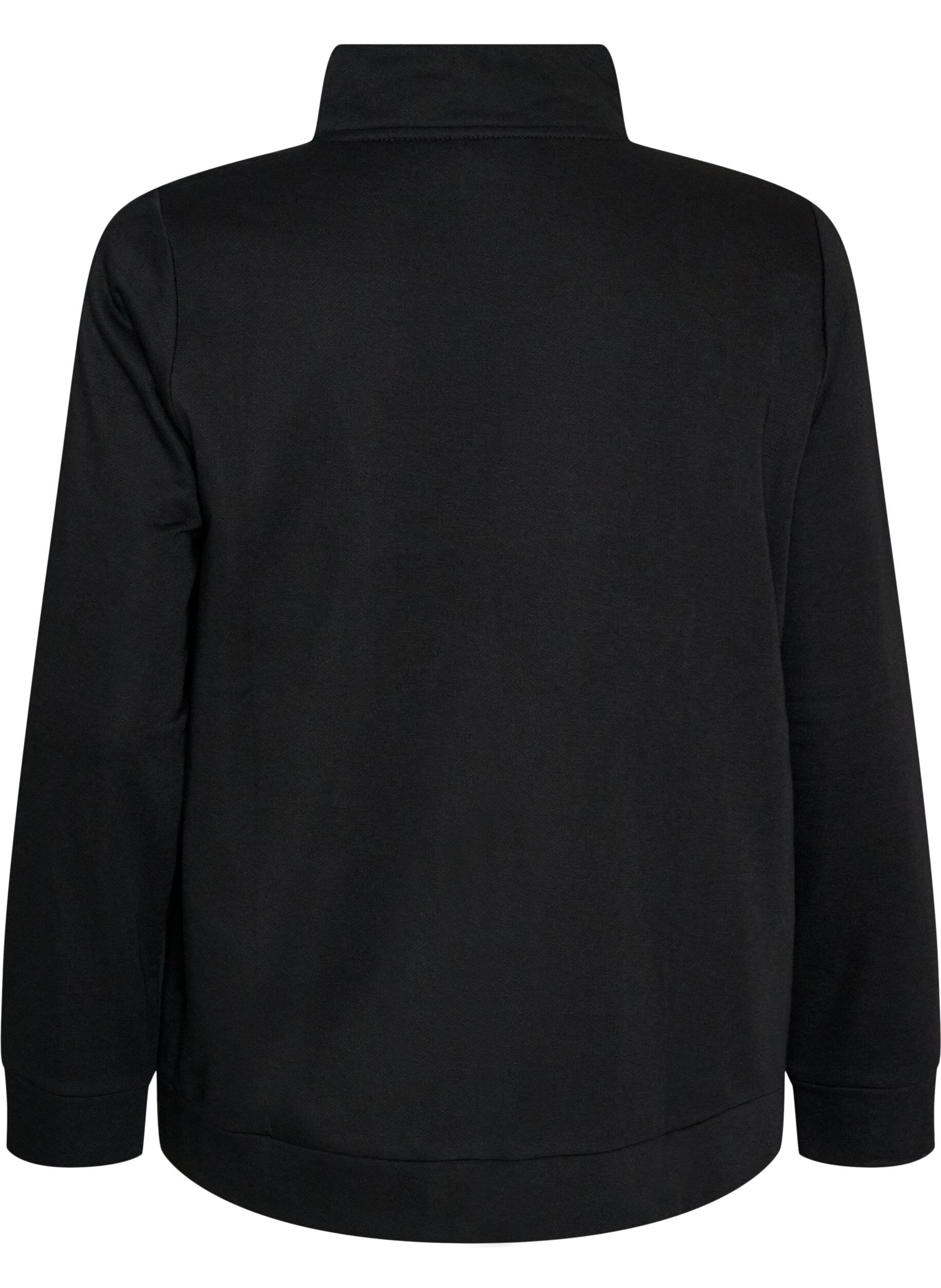 ZizziBluza z wysokim kolnierzem i zamkiem, Czarne, Packshot image number 1