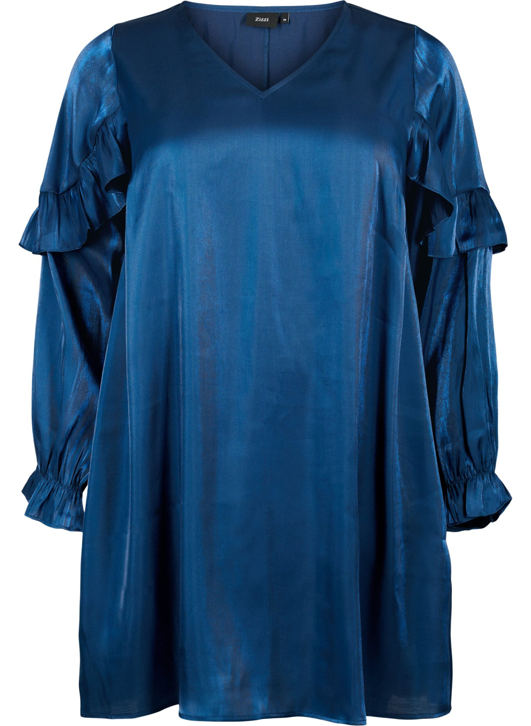 Zizzi Wiskozowa sukienka z dekoltem w szpic i falbankami, Titan, Packshot image number 0