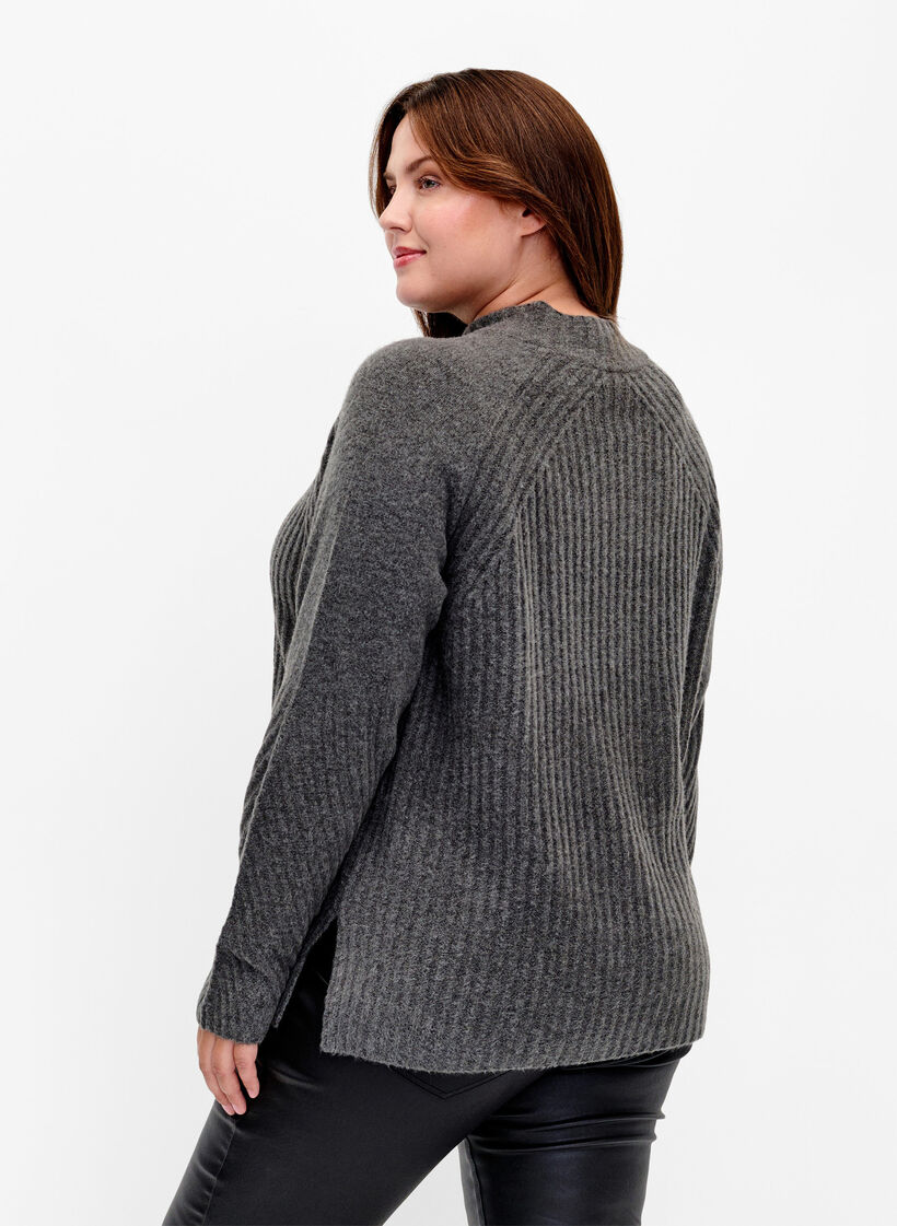 Sweter z golfem o prazkowanej fakturze, Dark Grey Melange, Model image number 1
