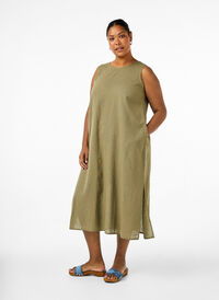 Sukienka bez rekawów z mieszanki bawelny i lnu, Deep Lichen Green, Model