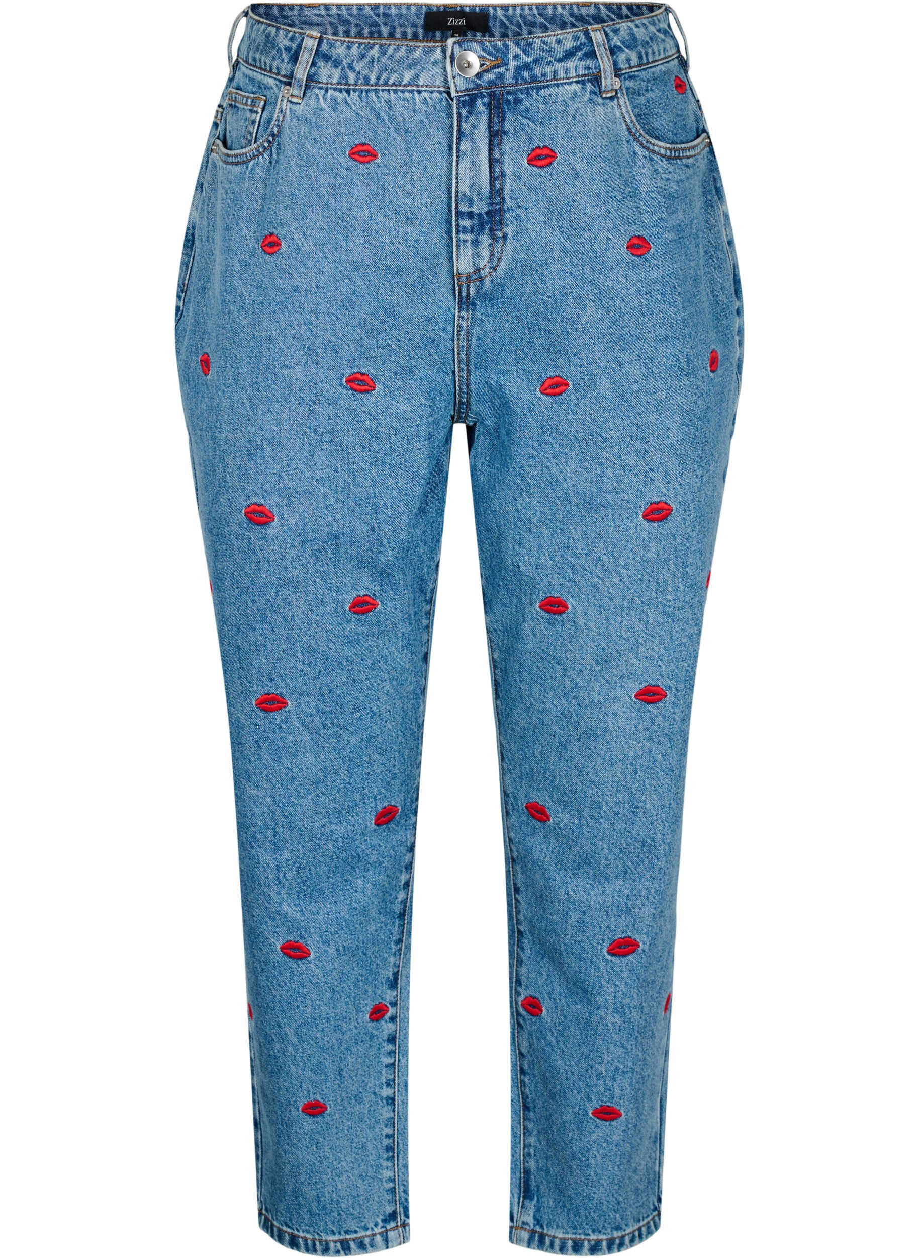 Zizzi  Jeansy Mille typu mom fit z haftem, Niebieskie, Packshot image number 0