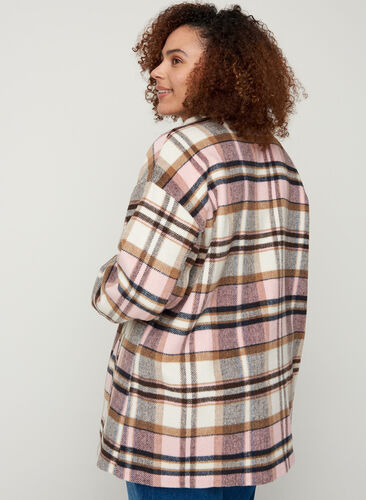 Checkered shirt jacket with chest pockets, Pink Check, Model image number 1