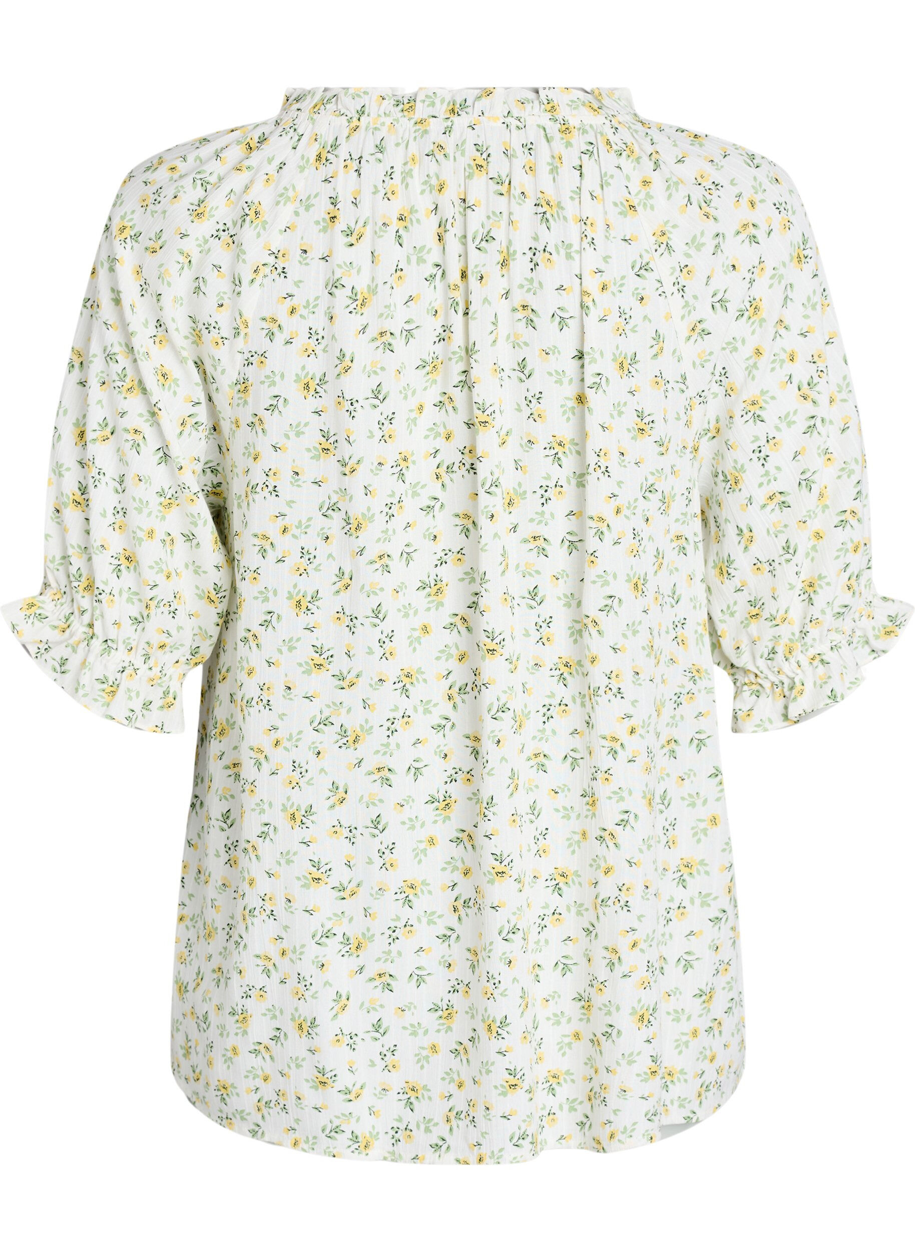 ZizziKwiatowa bluzka z wiskozy z rekawami do polowy, Biały, Packshot image number 1