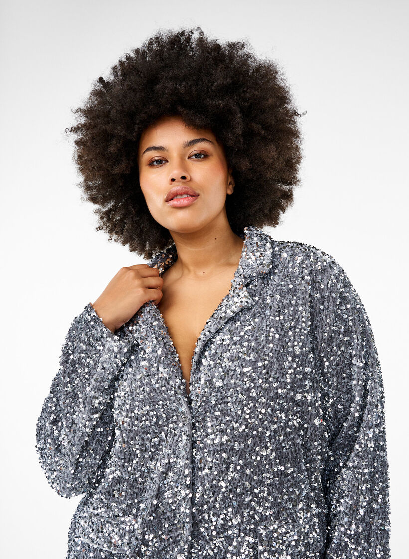 Marynarka z cekinami i kieszeniami, Silver, Image image number 0