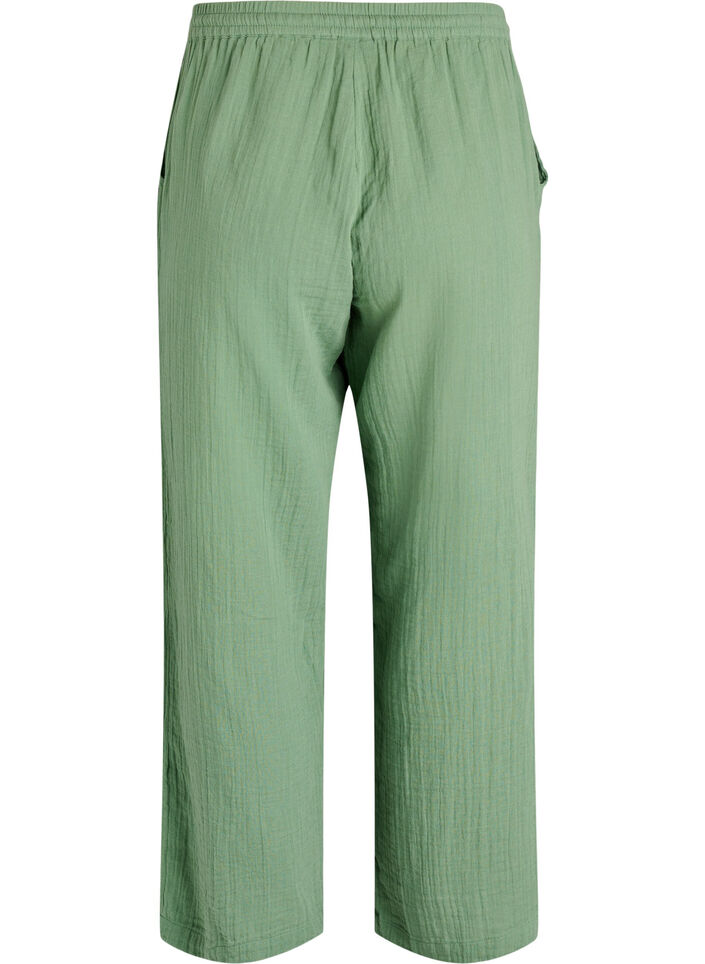 Spodnie z bawelnianej musliny z wysokim stanem i luznymi nogawkami, Zielony, Packshot image number 1