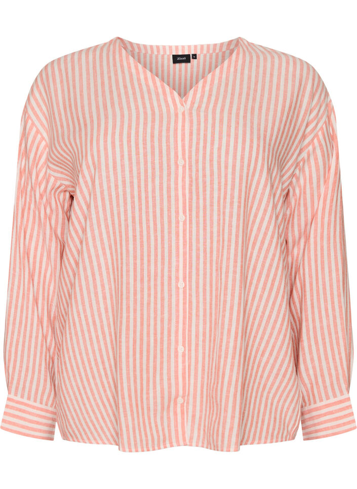 Bluzka z lnu i wiskozy z dekoltem w ksztalcie litery V, Czerwony, Packshot image number 0