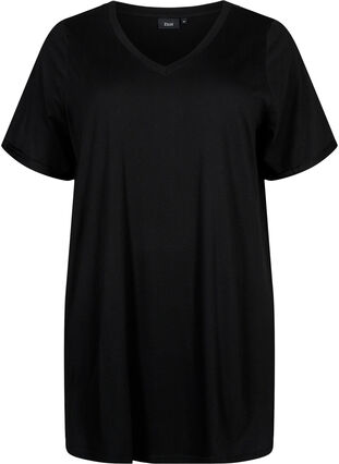 Jednokolorowa koszulka typu oversize z dekoltem w szpic, Black, Packshot image number 0