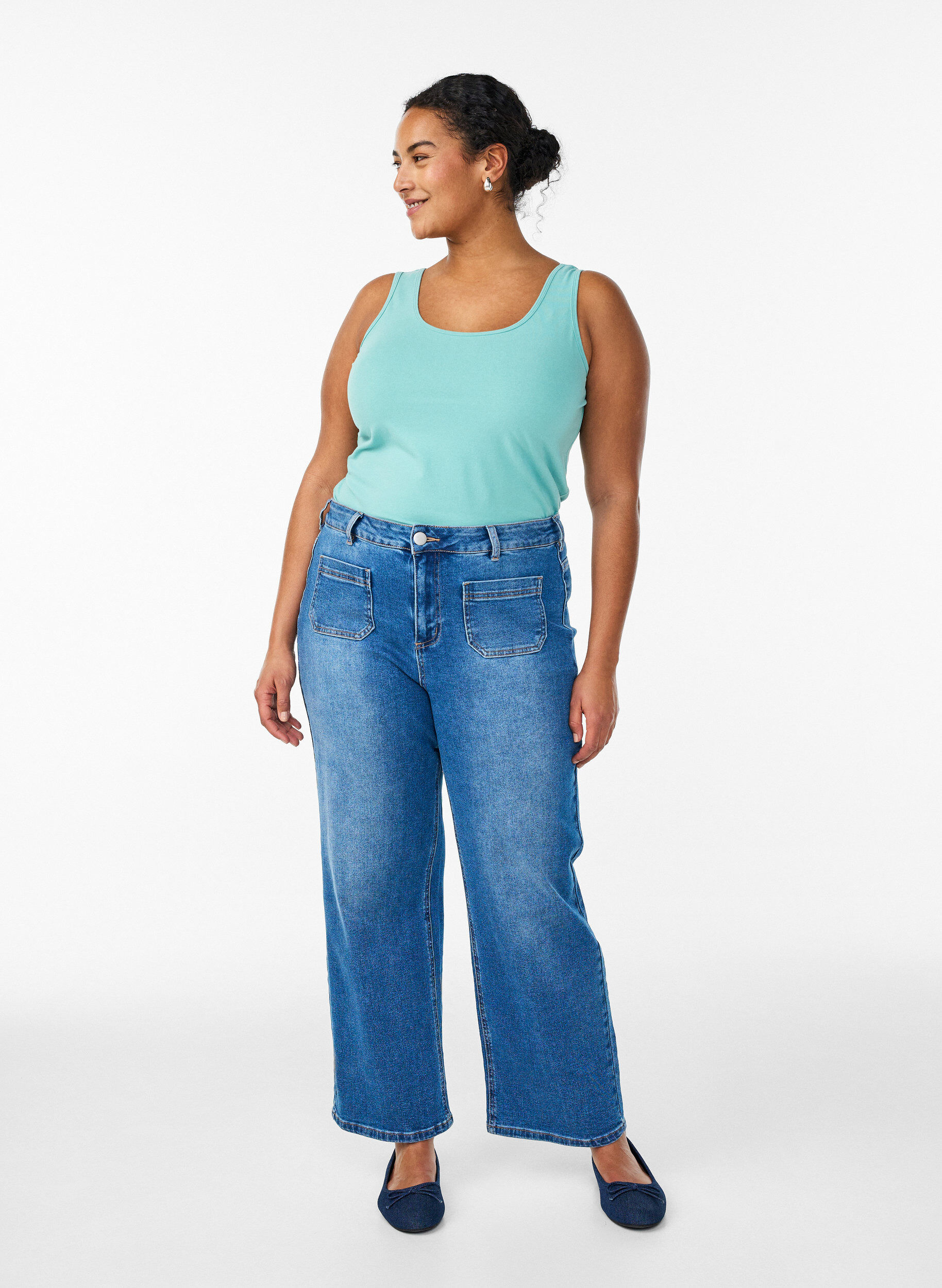 ZizziPodstawowy top bawelniany w jednolitym kolorze, Zielony, Model image number 1