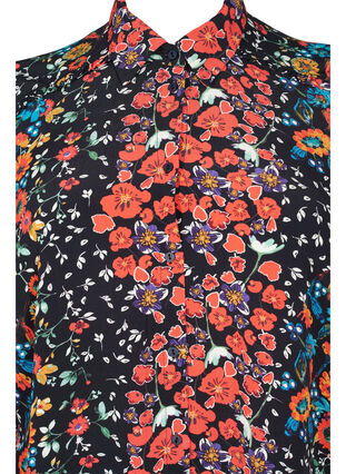 Dluga, wiskozowa koszula w kwiaty, Black Flower, Packshot image number 2