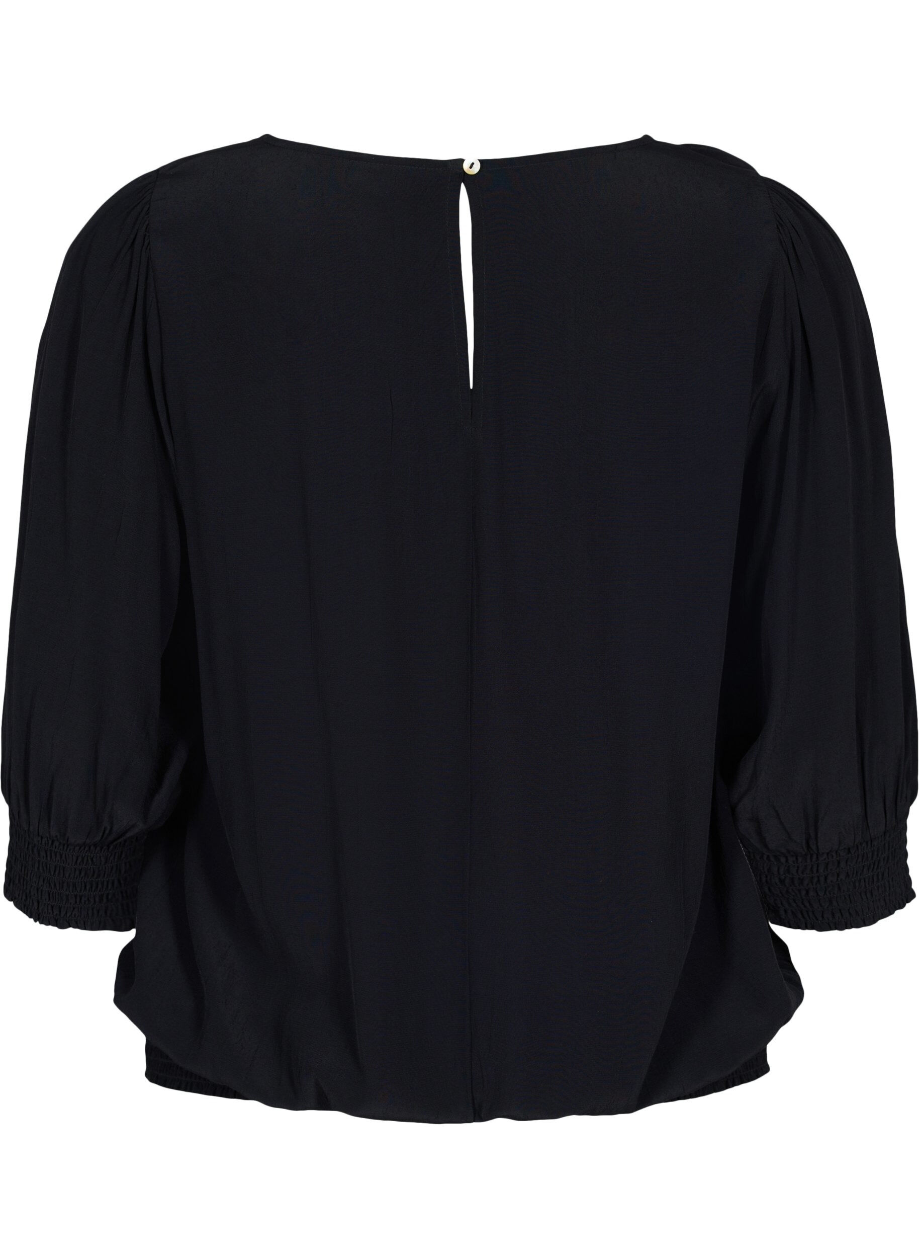 Zizzi Solid-coloured viscose blouse with a balloon effect, Black, Packshot image number 1