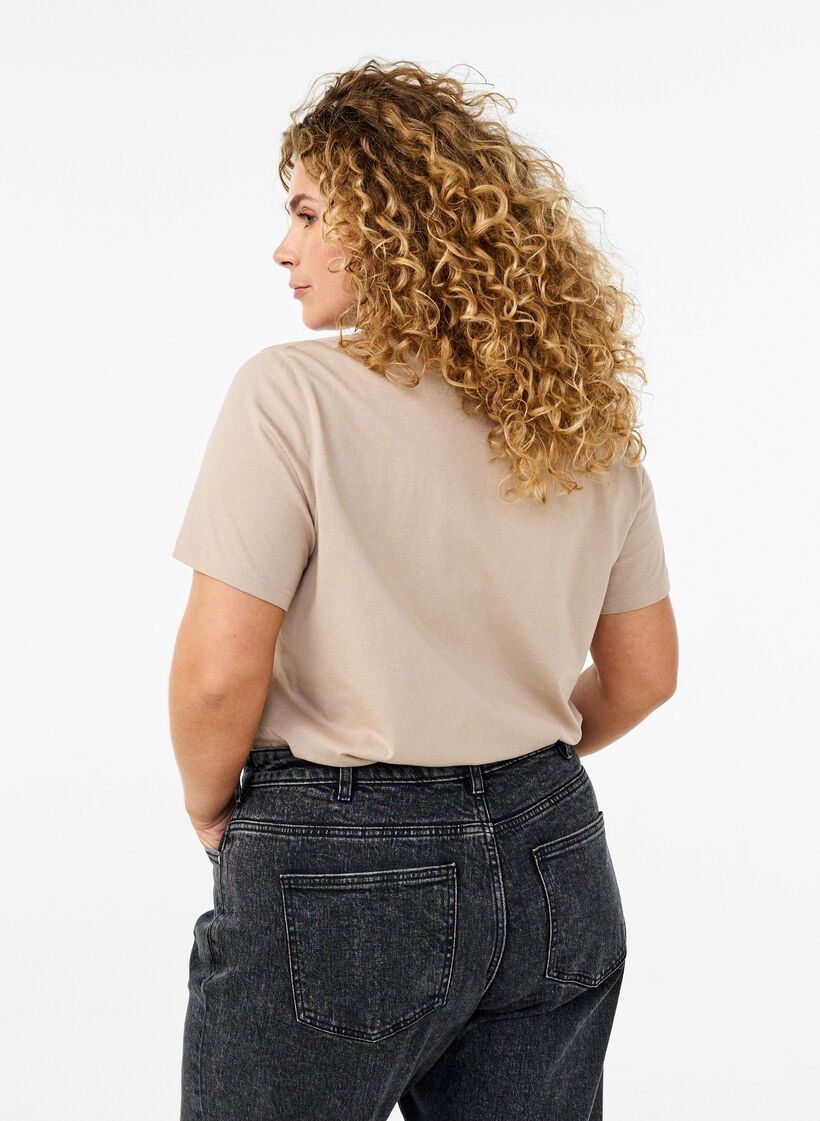 Podstawowa koszulka bawelniana z okraglym dekoltem, Beżowy, Model image number 2