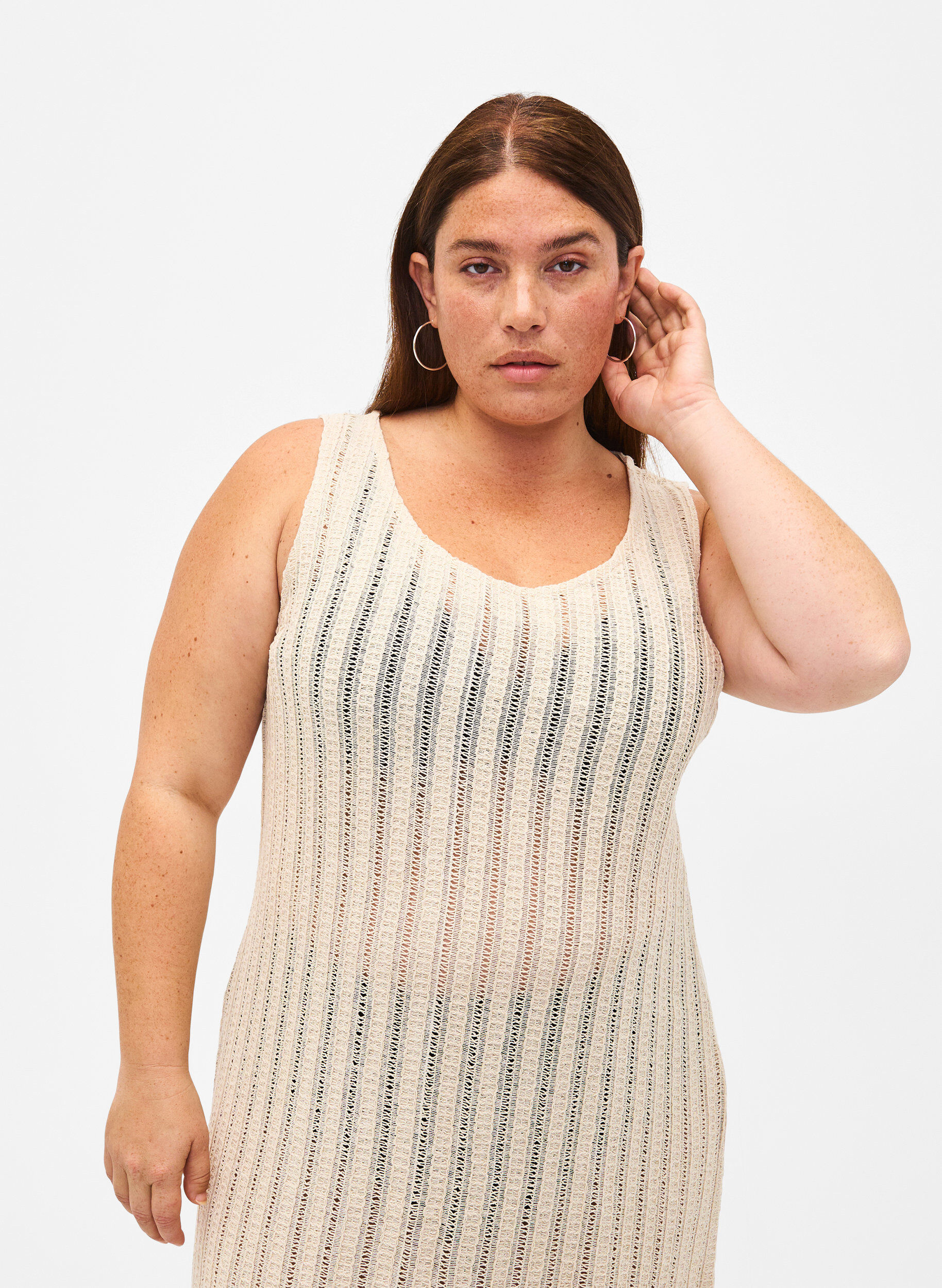 Zizzi Lekka tkana sukienka plazowa z rozcieciami, Brazilian Sand, Model image number 2